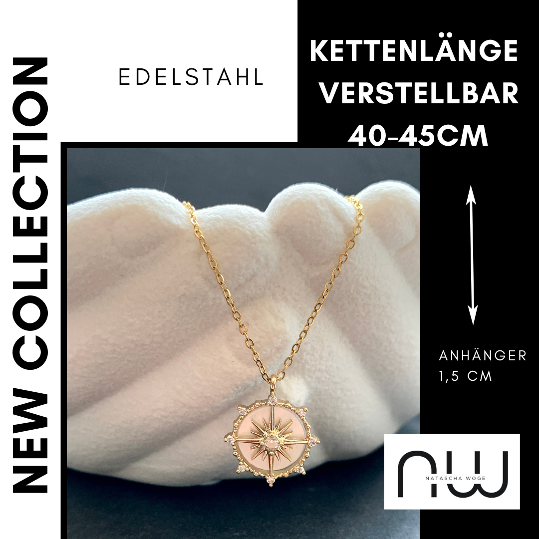 Stern Halskette mit Perlmutt-Optik – minimalistischer Edelstahlschmuck in Gold – Natascha Woge®