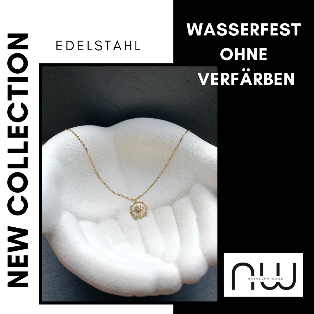 Stern Halskette mit Perlmutt-Optik – minimalistischer Edelstahlschmuck in Gold – Natascha Woge®