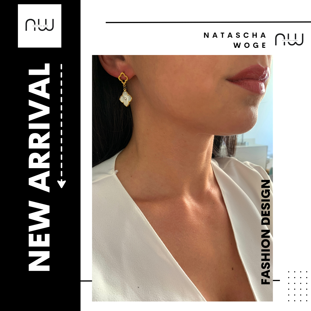 Kleeblatt Ohrringe Gold Schwarz Perlmutt Edelstahl Hängend Elegant Schmuck für Sie – NataschaWoge®