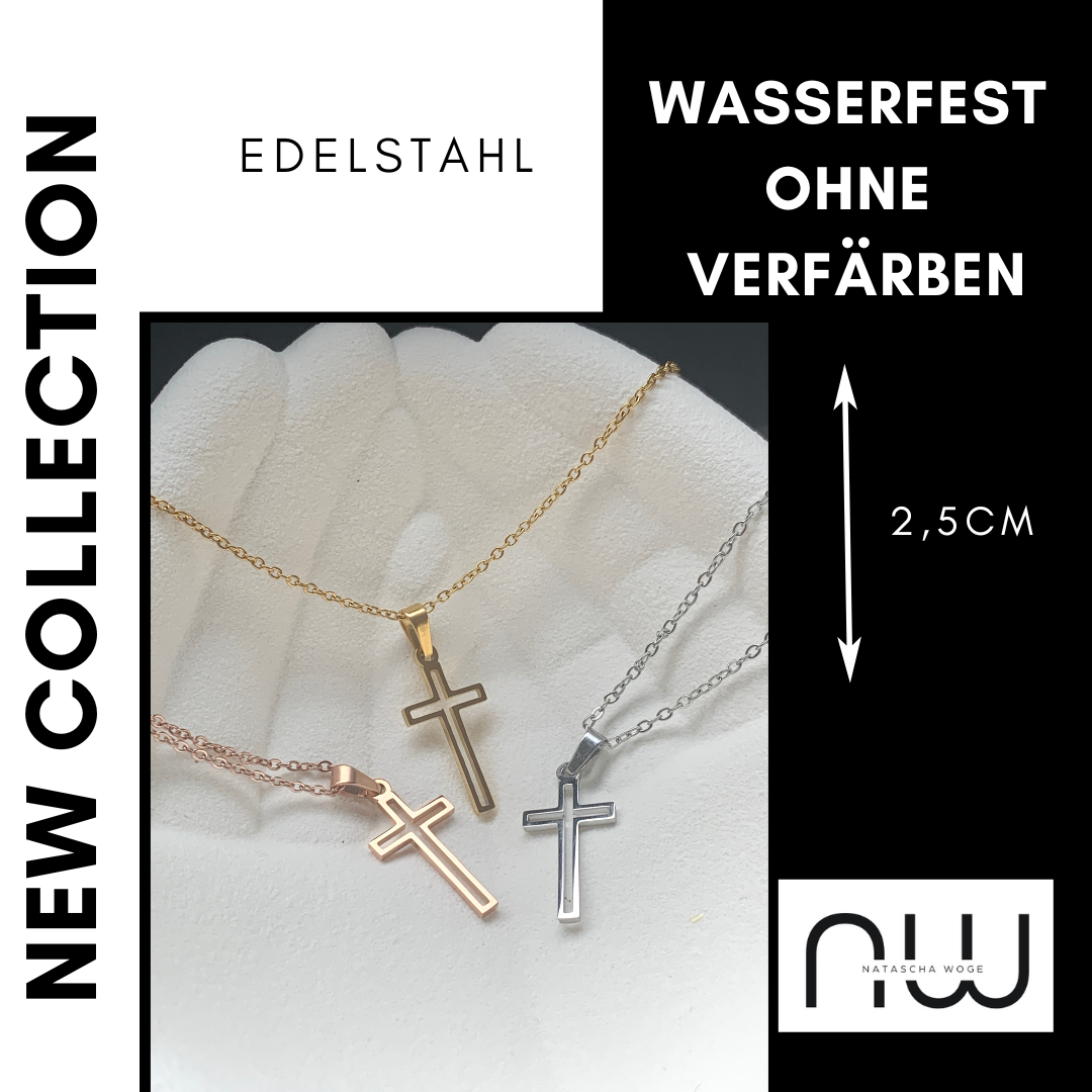 Kreuz Halskette – minimalistischer Edelstahlschmuck in Gold oder Silber – Natascha Woge®