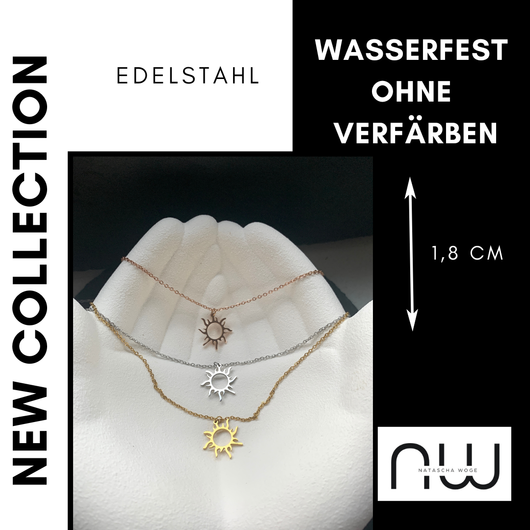Sonnen Halskette – minimalistische Sun Halskette aus Edelstahl in Gold, Roségold oder Silber – Natascha Woge®