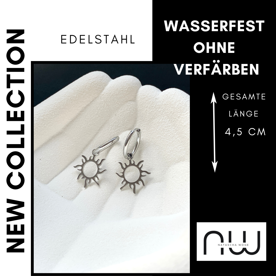 Sonne Huggie Creolen Damen Edelstahl – Gold oder Silber, wasserfest & nickelfrei | NataschaWoge®