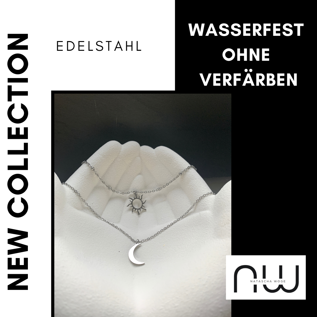 Sonne & Mond Halskette – minimalistischer Edelstahlschmuck in Gold oder Silber – Natascha Woge®
