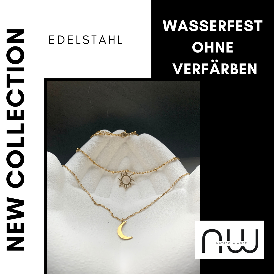 Sonne & Mond Halskette – minimalistischer Edelstahlschmuck in Gold oder Silber – Natascha Woge®