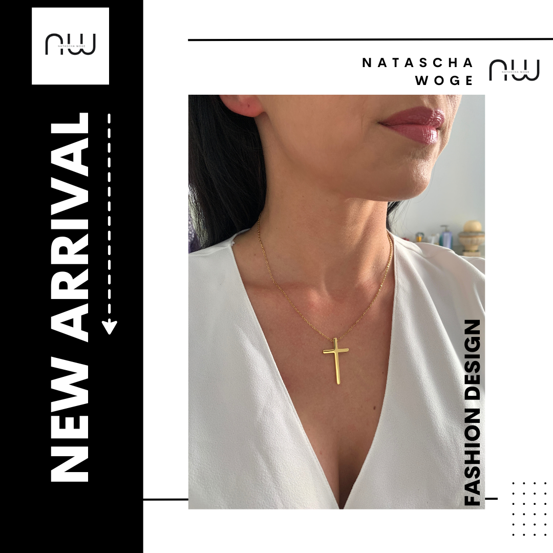 Große Kreuz Halskette – minimalistischer Edelstahlschmuck in Gold oder Silber – Natascha Woge®