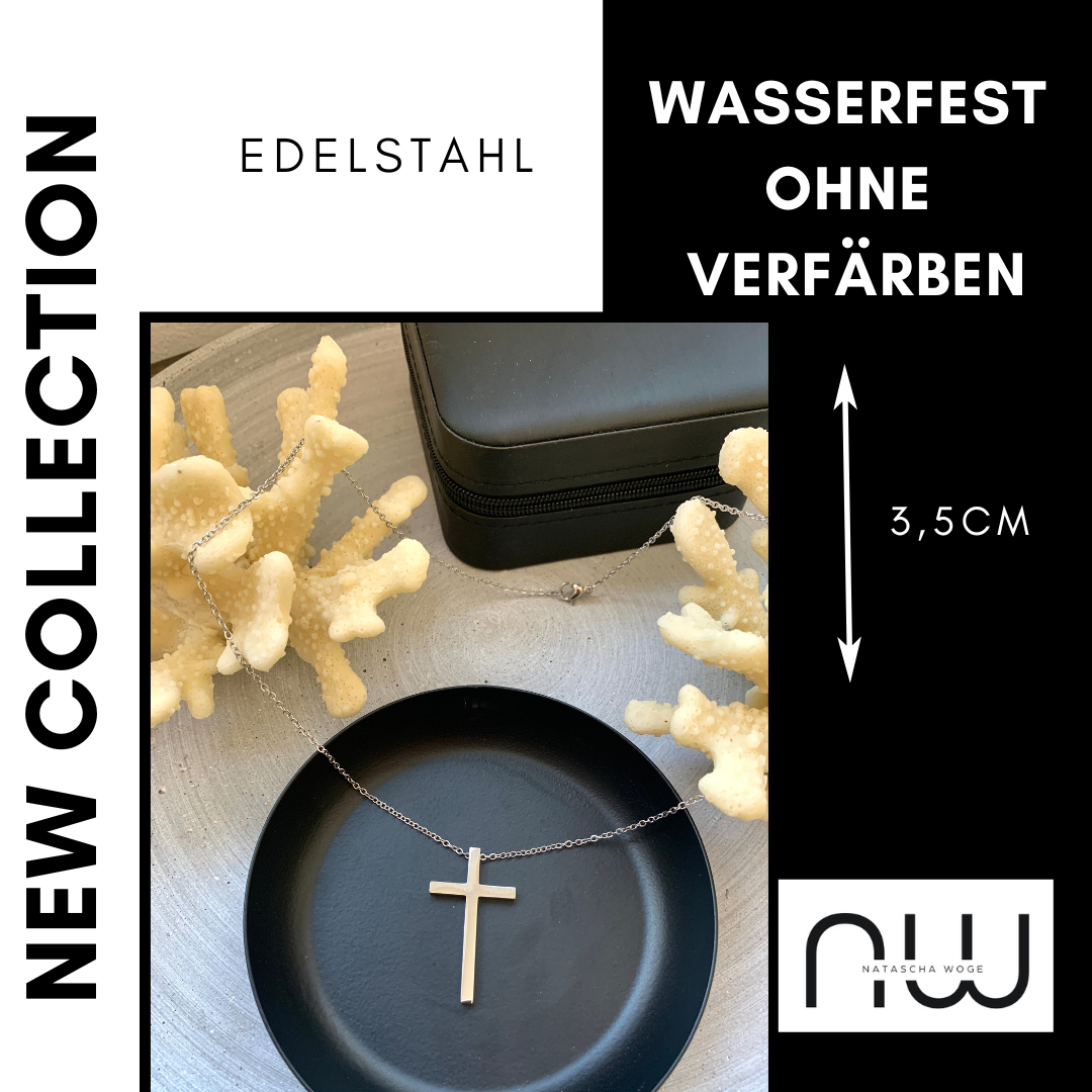 Große Kreuz Halskette – minimalistischer Edelstahlschmuck in Gold oder Silber – Natascha Woge®