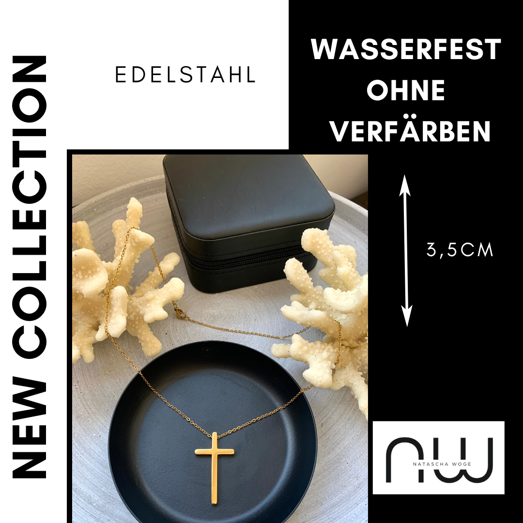 Große Kreuz Halskette – minimalistischer Edelstahlschmuck in Gold oder Silber – Natascha Woge®