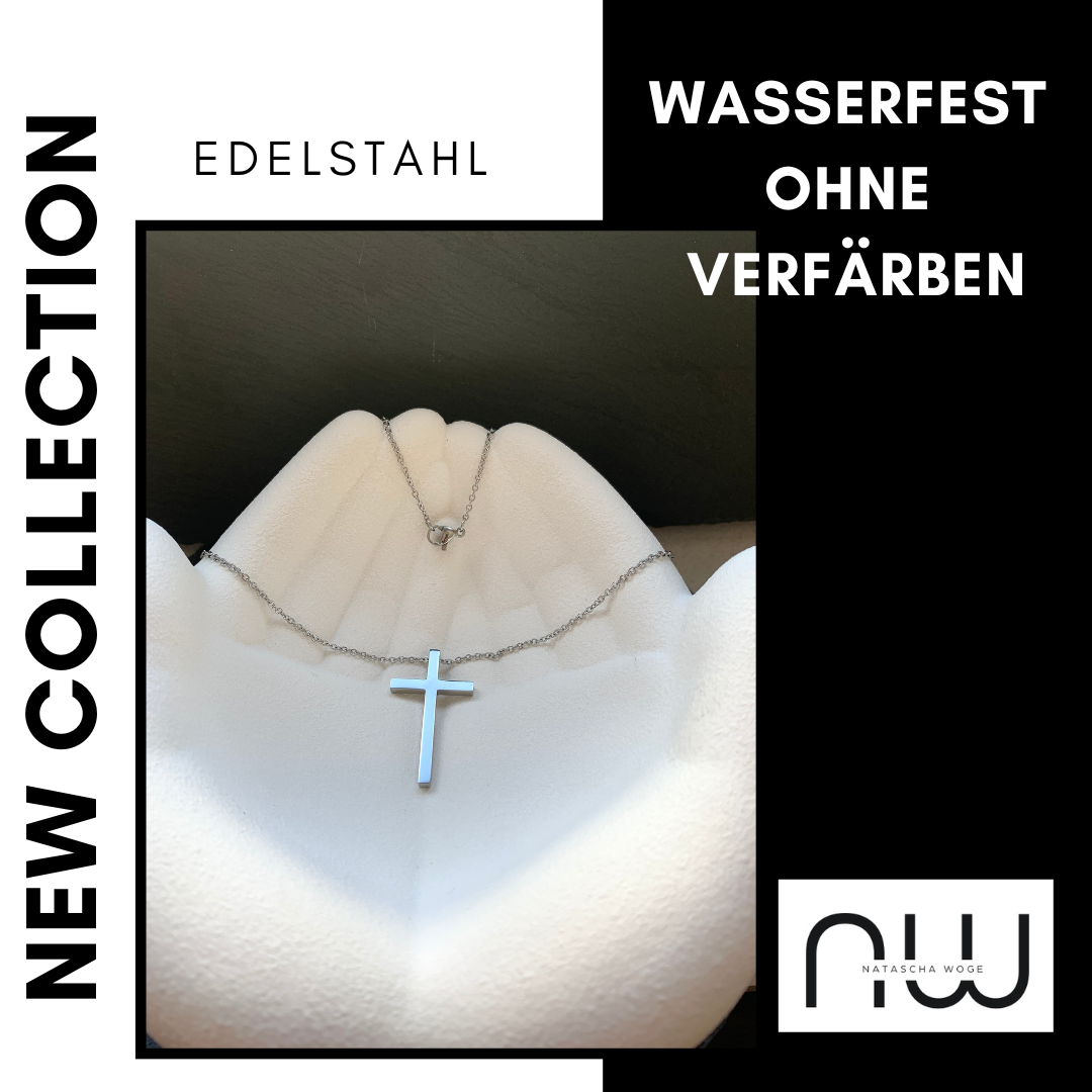 Große Kreuz Halskette – minimalistischer Edelstahlschmuck in Gold oder Silber – Natascha Woge®