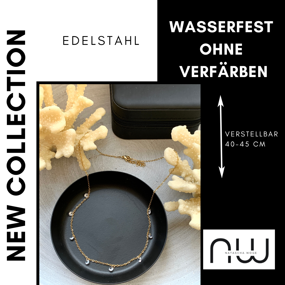 Minimalistische Kristall Halskette – zierlicher Edelstahlschmuck in Gold oder Silber – Natascha Woge®