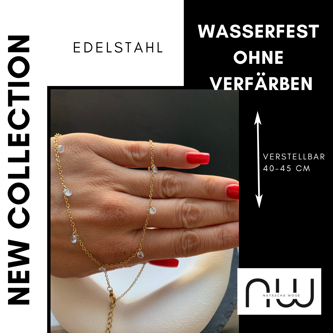 Minimalistische Kristall Halskette – zierlicher Edelstahlschmuck in Gold oder Silber – Natascha Woge®