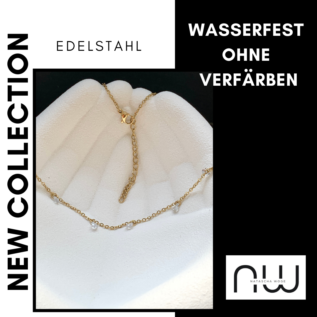 Minimalistische Kristall Halskette – zierlicher Edelstahlschmuck in Gold oder Silber – Natascha Woge®