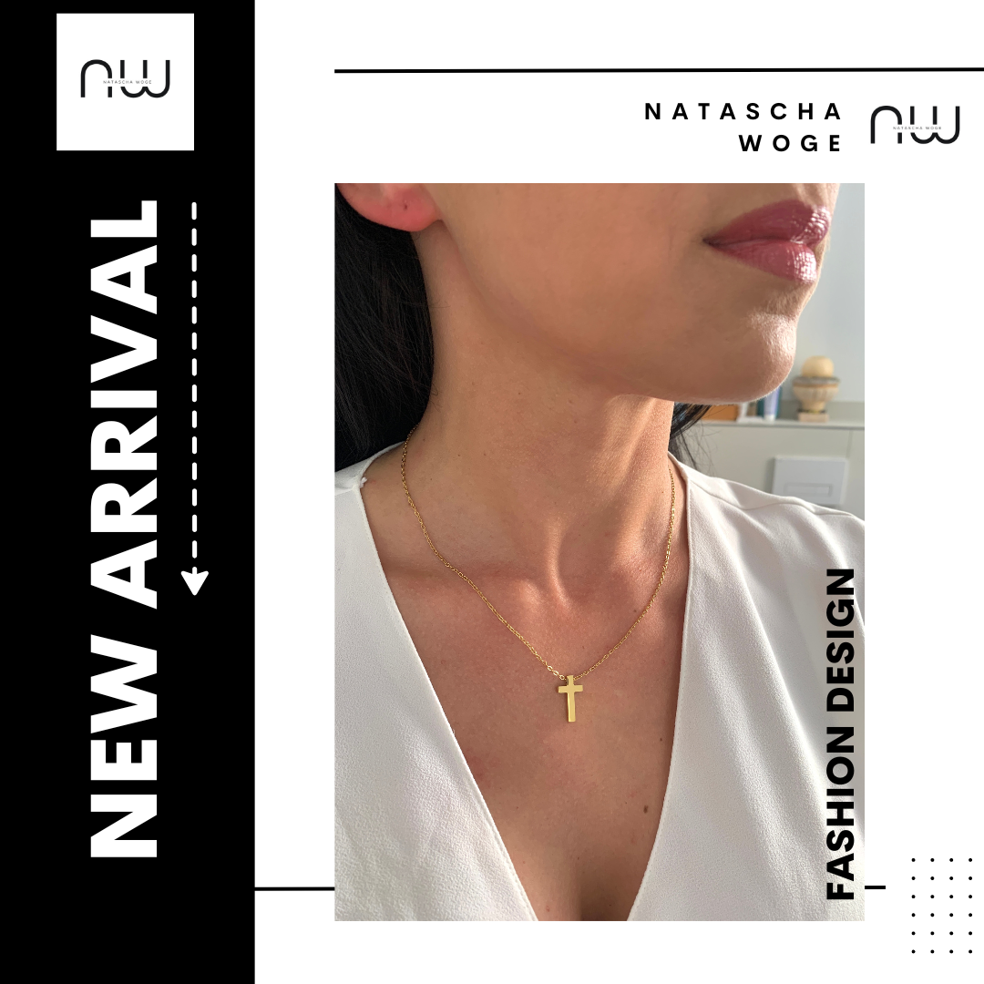 Kreuz Halskette – dezenter Edelstahlschmuck in Gold oder Silber – Natascha Woge®