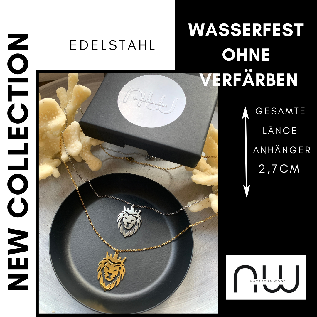Löwe Halskette – minimalistischer Edelstahlschmuck in Gold oder Silber – Natascha Woge®