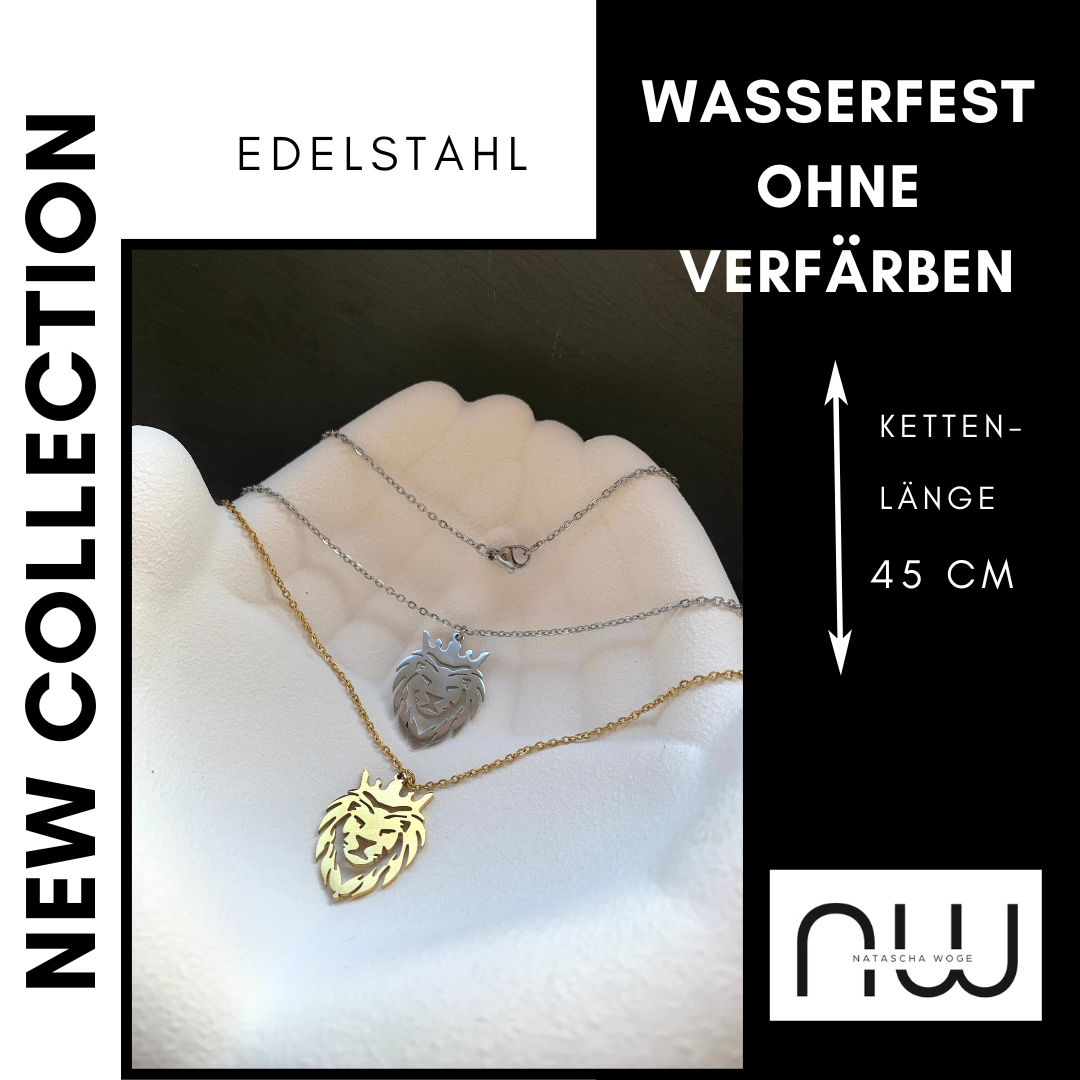 Löwe Halskette – minimalistischer Edelstahlschmuck in Gold oder Silber – Natascha Woge®