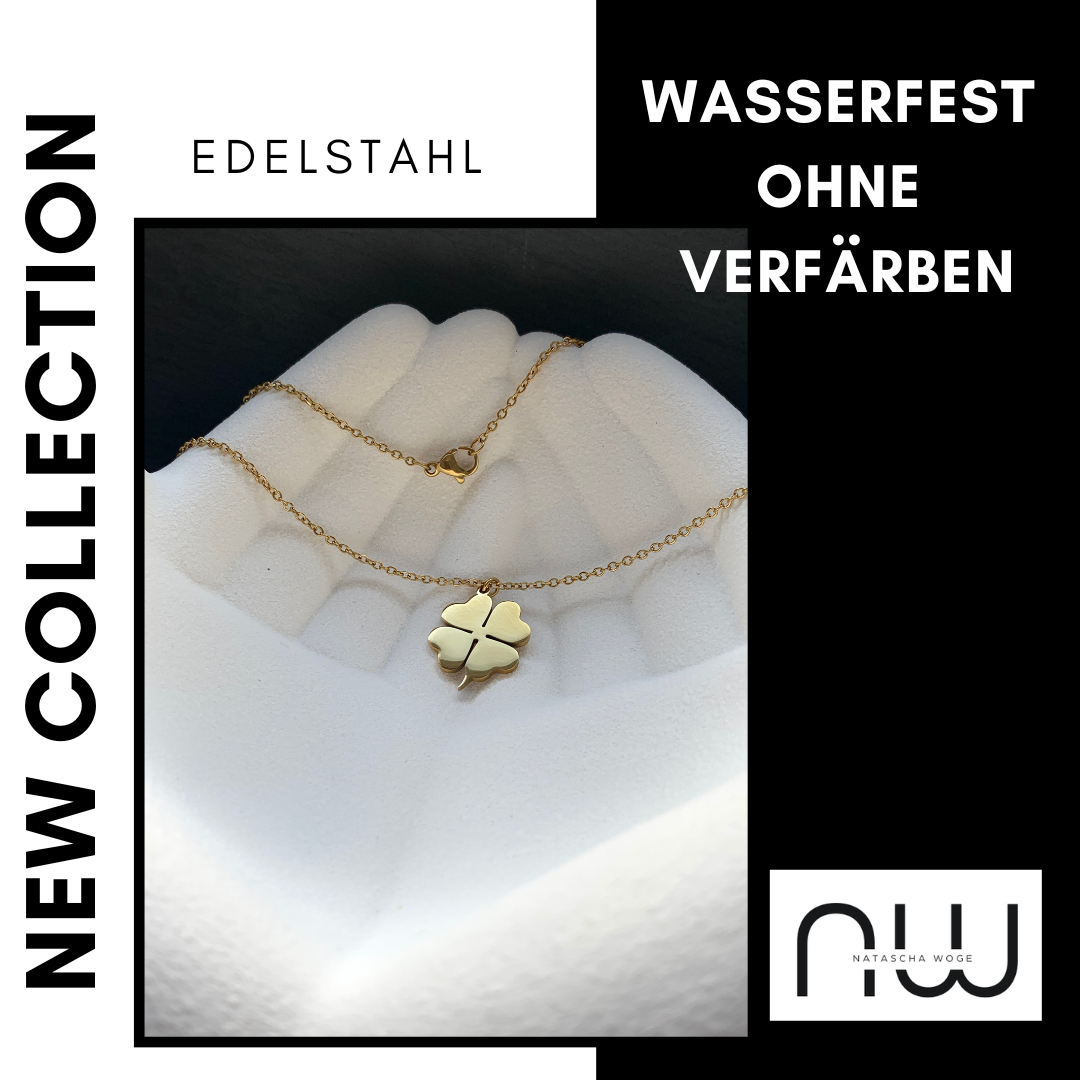 Kleeblatt Halskette – minimalistischer Edelstahlschmuck in Gold oder Silber – Natascha Woge®
