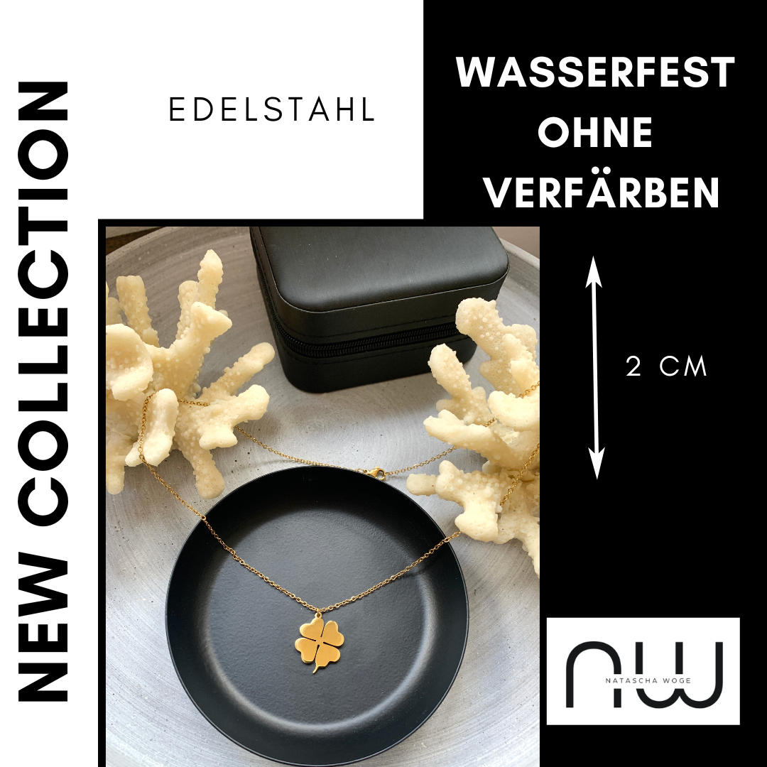 Kleeblatt Halskette – minimalistischer Edelstahlschmuck in Gold oder Silber – Natascha Woge®