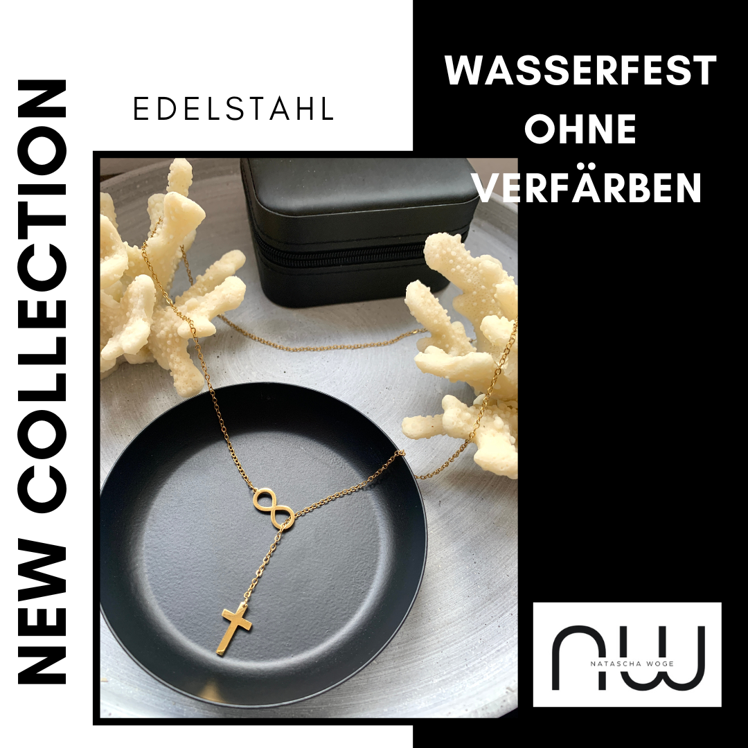 Kreuz & Unendlichkeit Halskette – minimalistischer Edelstahlschmuck in Gold oder Silber – Natascha Woge®