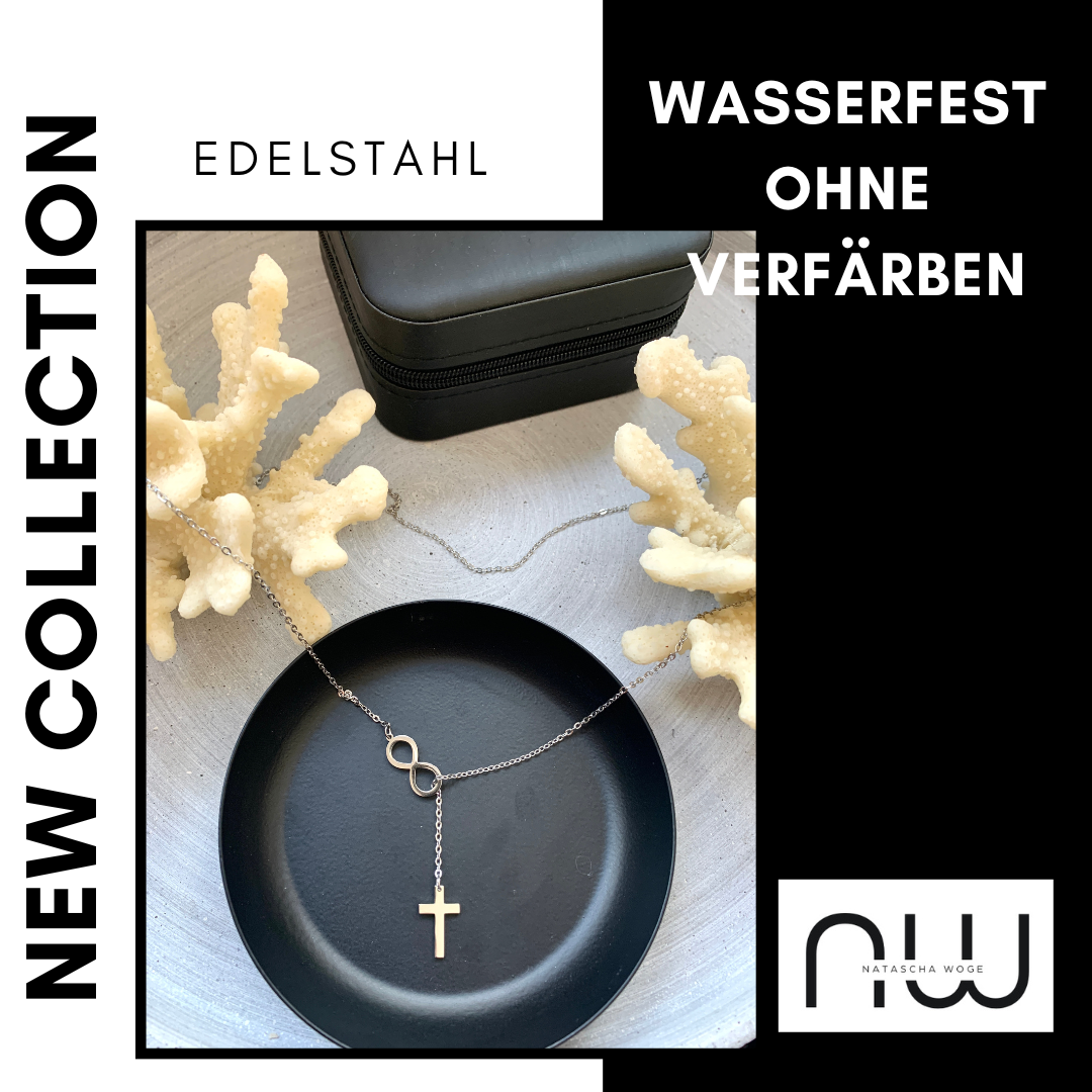 Kreuz & Unendlichkeit Halskette – minimalistischer Edelstahlschmuck in Gold oder Silber – Natascha Woge®