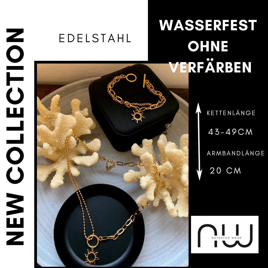 Sonnen Halskette – minimalistischer Edelstahlschmuck in Gold oder Silber – Natascha Woge®