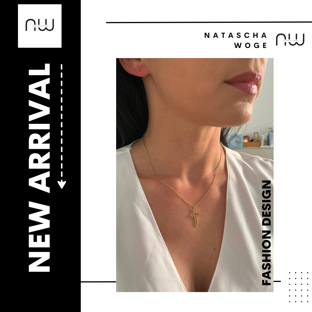 Kreuz Halskette – dezenter Edelstahlschmuck in Gold oder Silber – Natascha Woge®