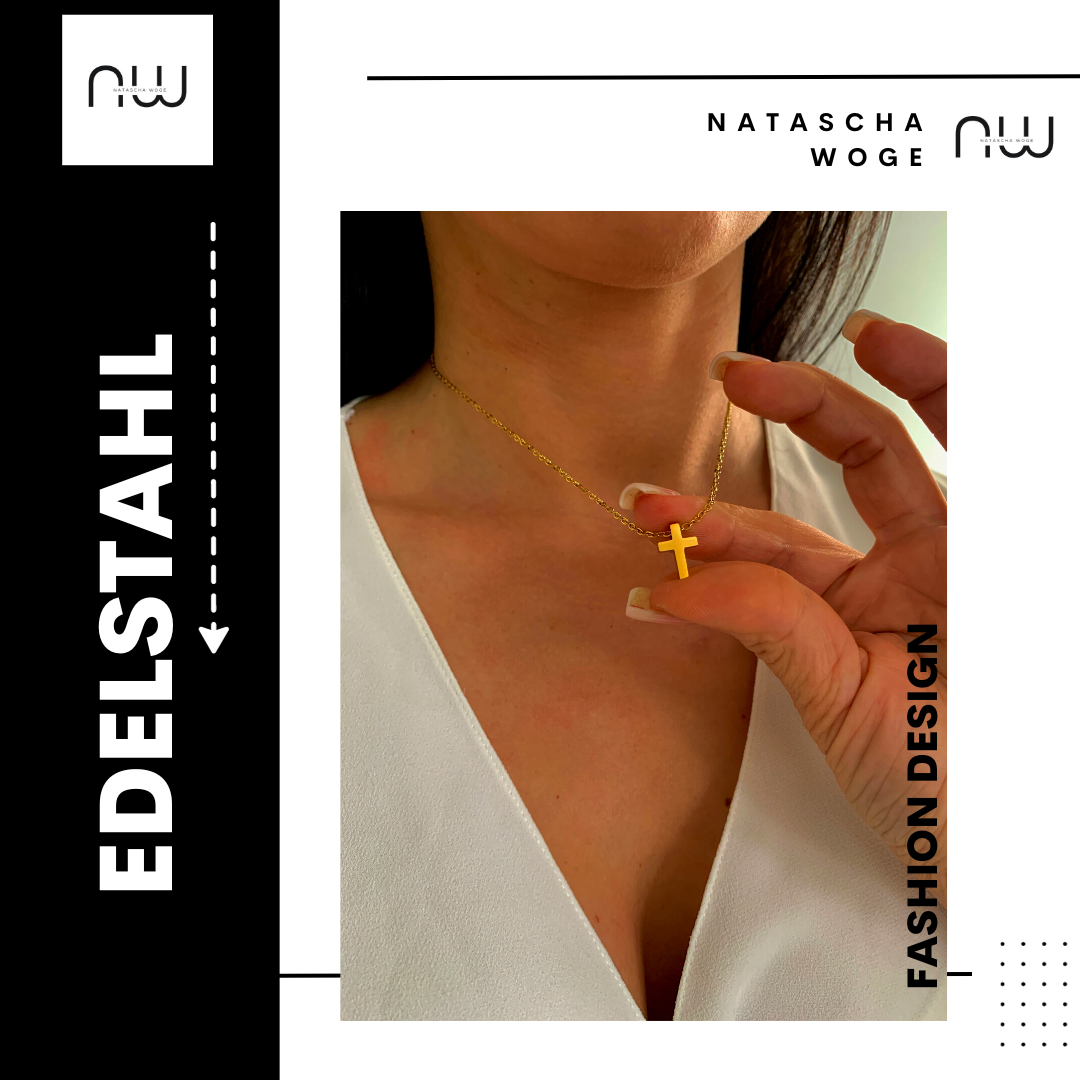 Mini Kreuz Halskette – dezenter Edelstahlschmuck in Gold oder Silber – Natascha Woge®