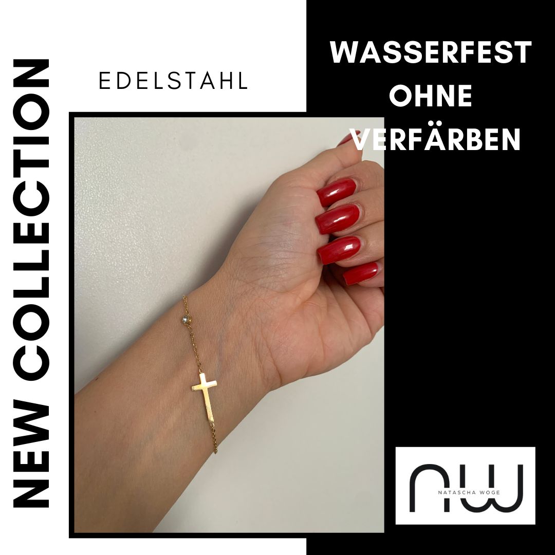 18K Gold Kreuz Schmuckset – Halskette & Armband mit Stein – Natascha Woge®