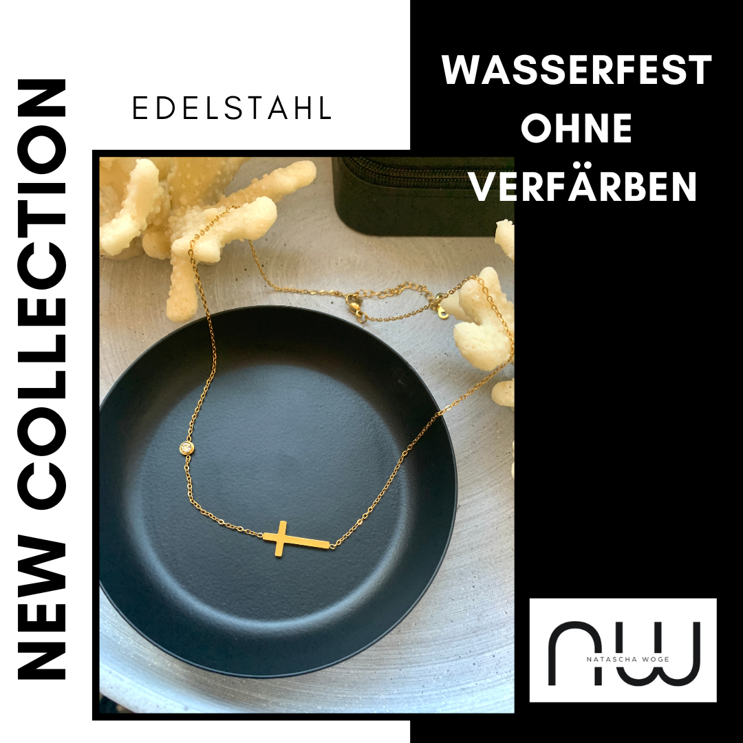 18K Gold Kreuz Schmuckset – Halskette & Armband mit Stein – Natascha Woge®