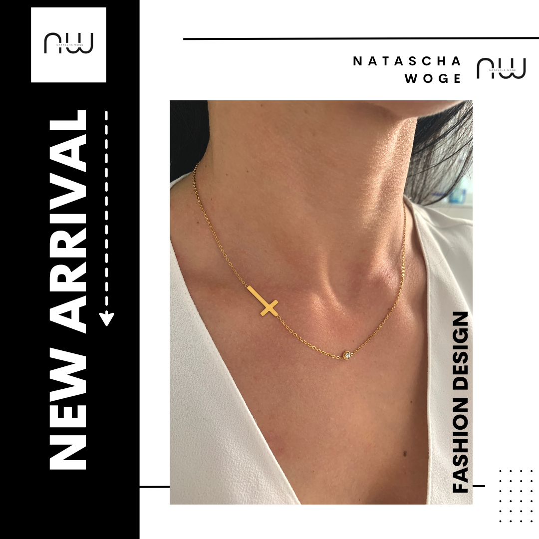 18K Gold Kreuz Schmuckset – Halskette & Armband mit Stein – Natascha Woge®