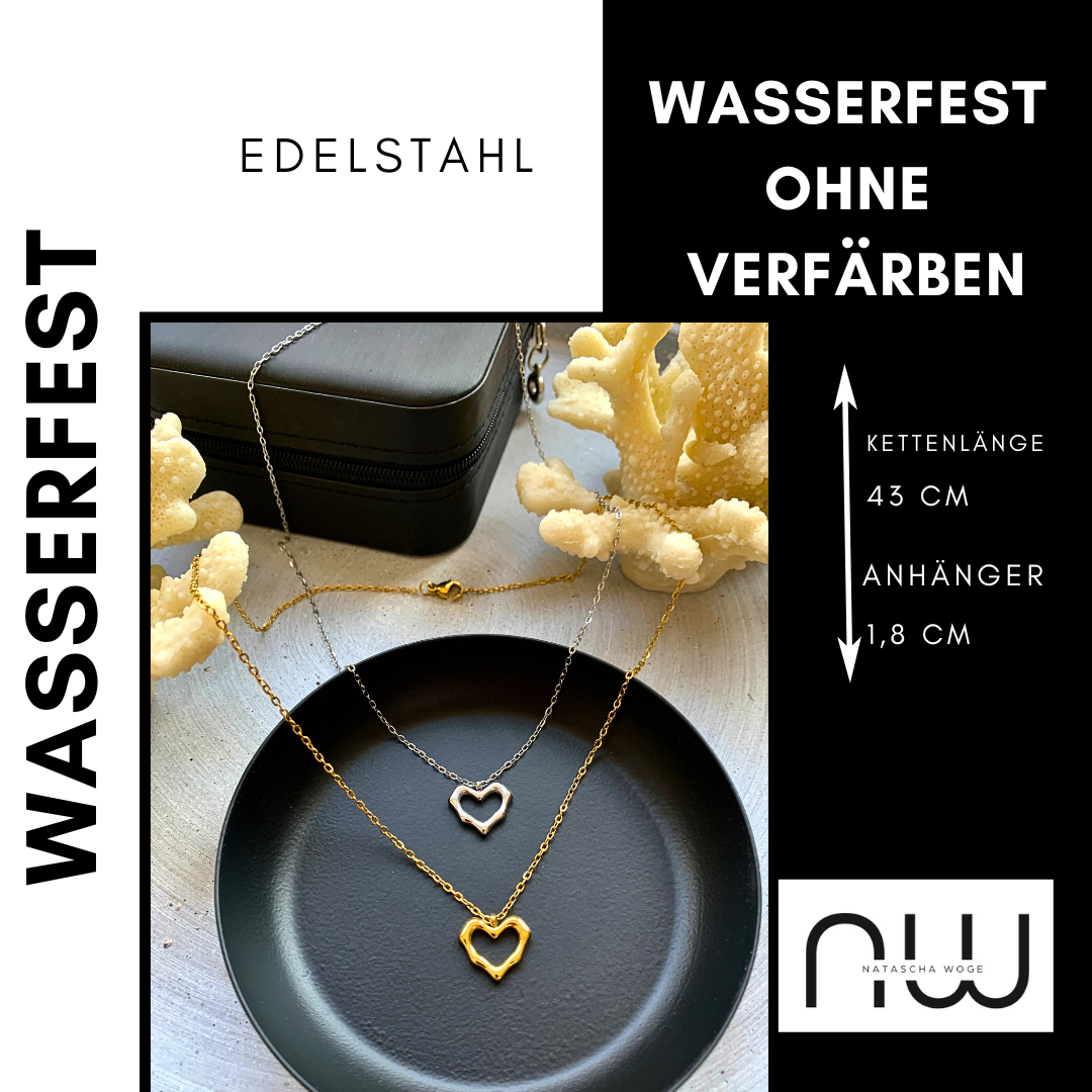Minimalistische Herz Halskette – zarter Edelstahlschmuck in Gold oder Silber – Natascha Woge®