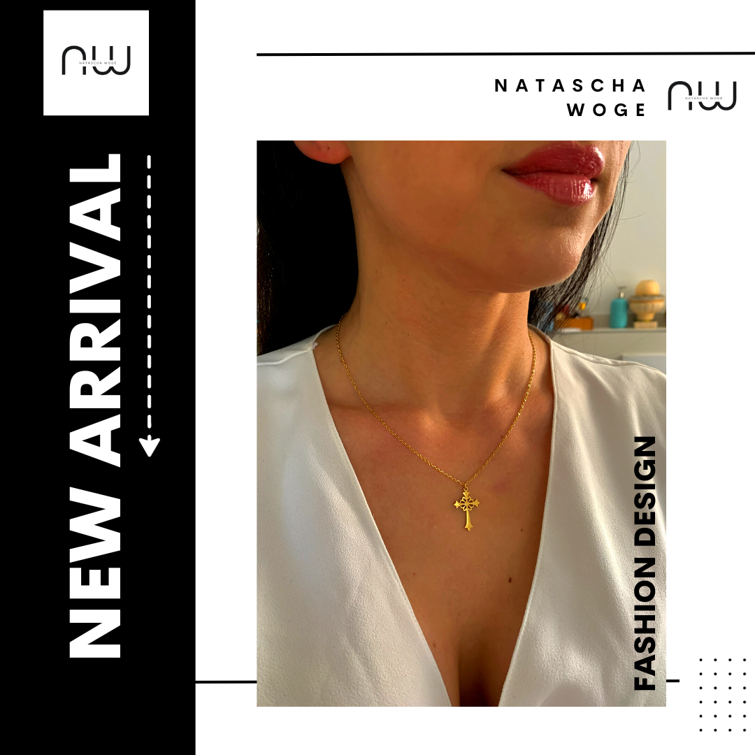 Kreuz Halskette – dezenter Edelstahlschmuck in Gold oder Silber – Natascha Woge®