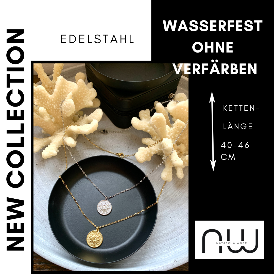 Sonnen Halskette – minimalistische Münzenkette aus Edelstahl in Gold oder Silber – Natascha Woge®