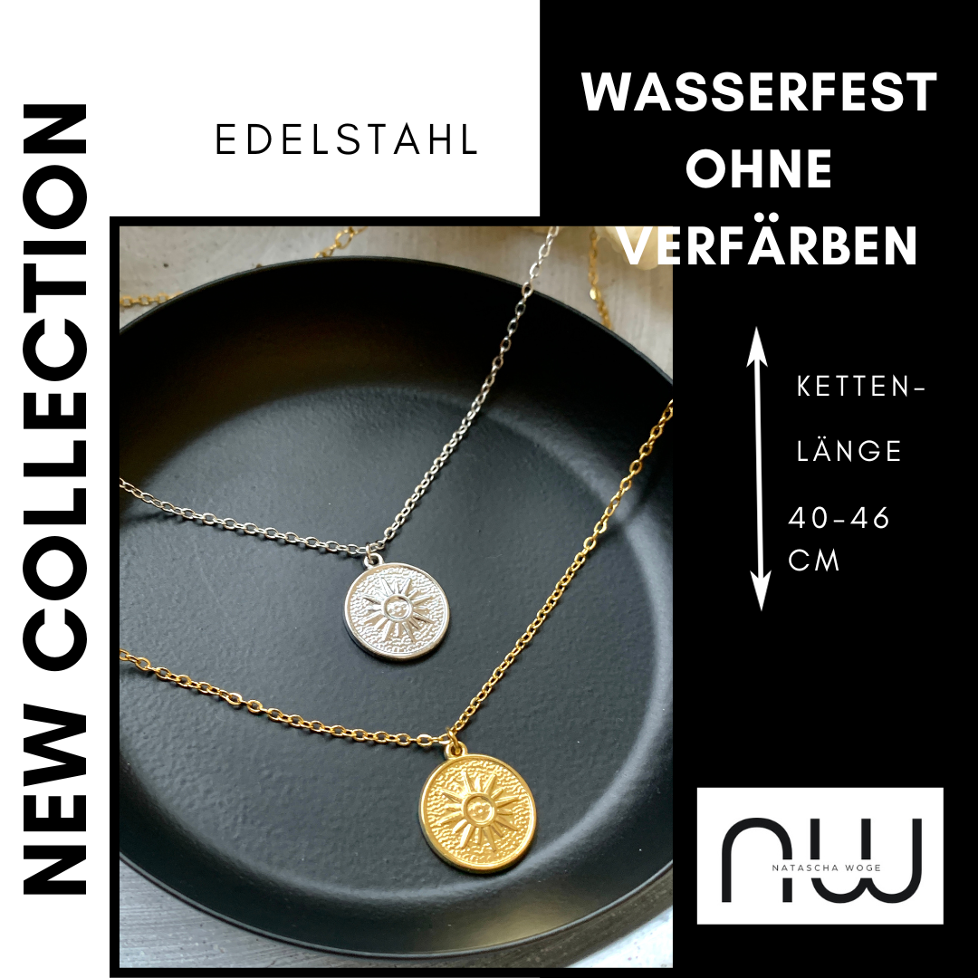 Sonnen Halskette – minimalistische Münzenkette aus Edelstahl in Gold oder Silber – Natascha Woge®