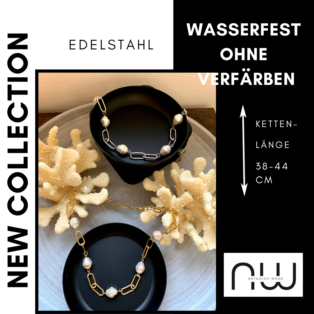 Minimalistische Perlen Halskette – Edelstahlschmuck in Gold oder Silber – Natascha Woge®