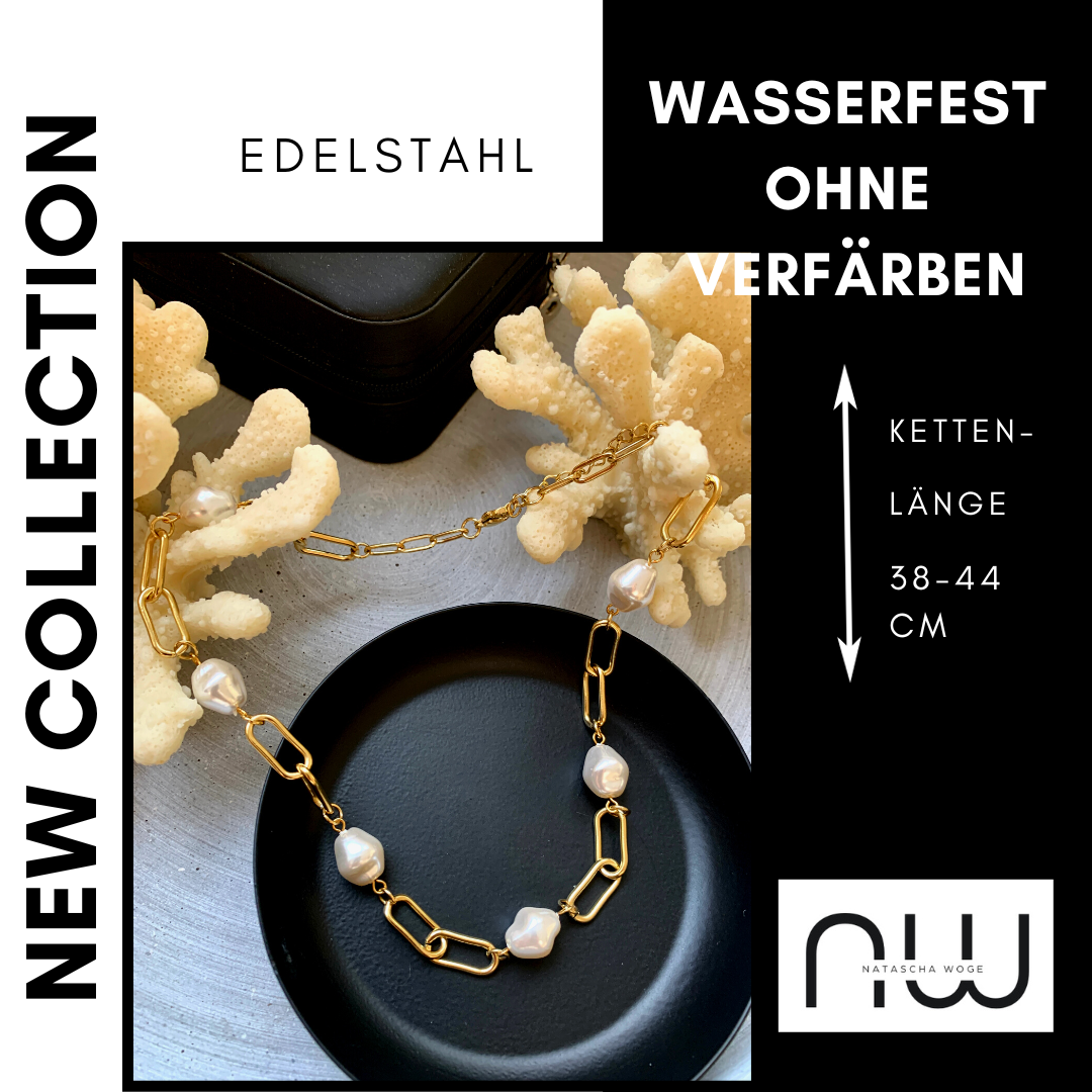 Minimalistische Perlen Halskette – Edelstahlschmuck in Gold oder Silber – Natascha Woge®