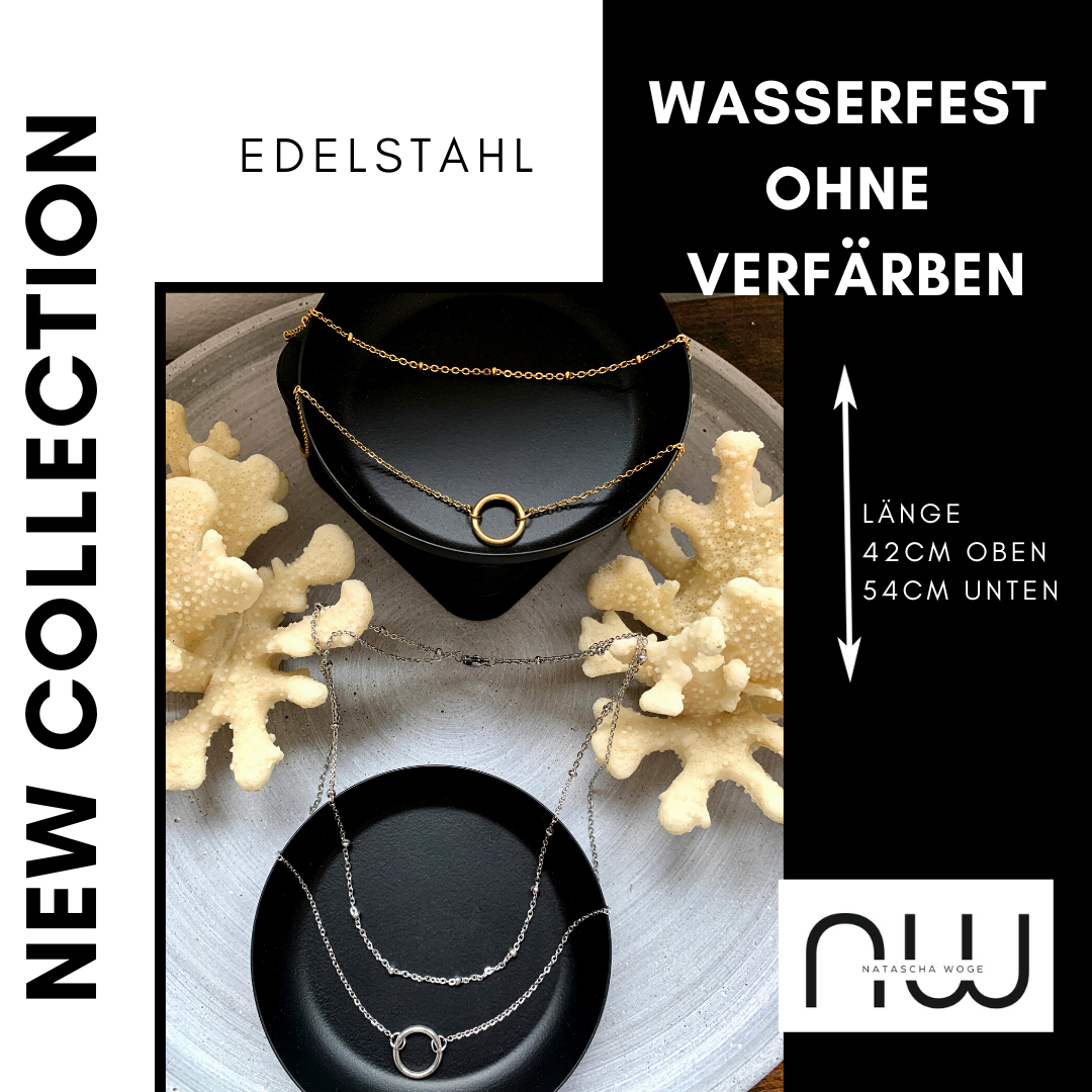 Doppelte Kreis Halskette – minimalistischer Edelstahlschmuck in Gold oder Silber – Natascha Woge®