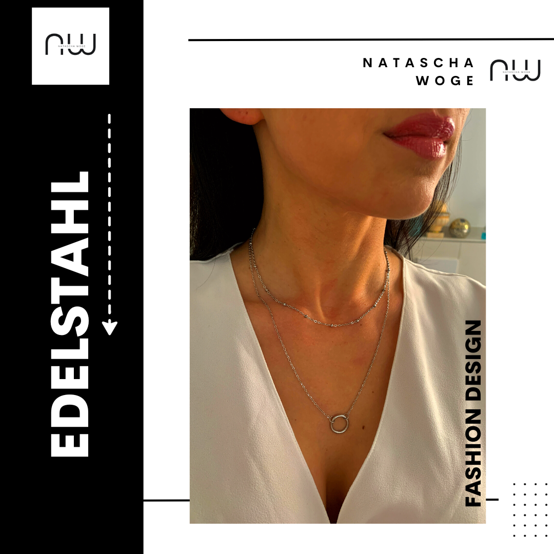 Doppelte Kreis Halskette – minimalistischer Edelstahlschmuck in Gold oder Silber – Natascha Woge®