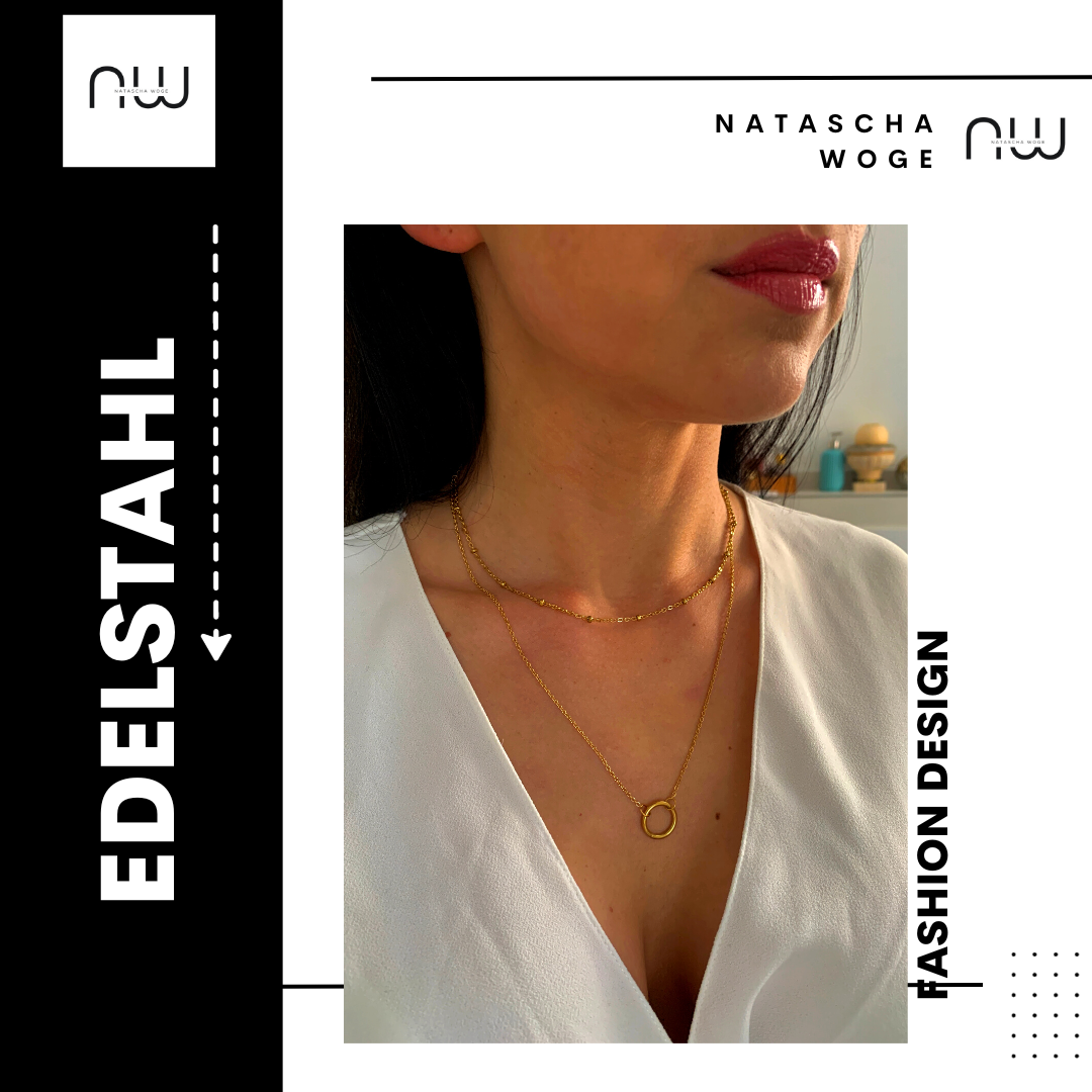 Doppelte Kreis Halskette – minimalistischer Edelstahlschmuck in Gold oder Silber – Natascha Woge®