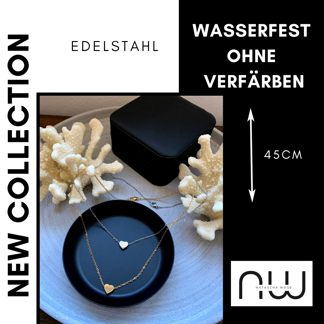 Minimalistische Herz Halskette – zarter Edelstahlschmuck in Gold oder Silber – Natascha Woge®