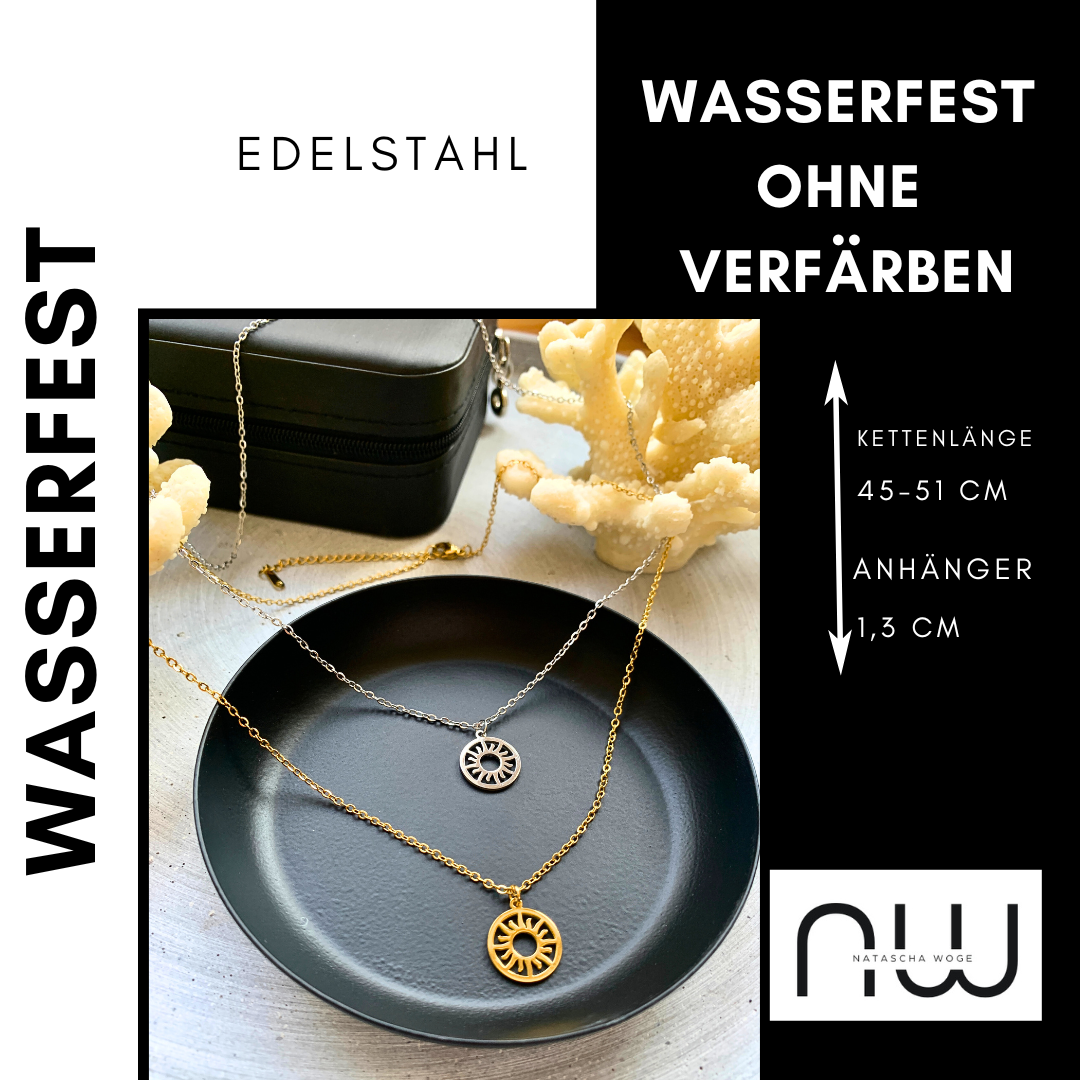 Sonnen Halskette – minimalistische Hollow Sun Halskette aus Edelstahl in Gold oder Silber – Natascha Woge®