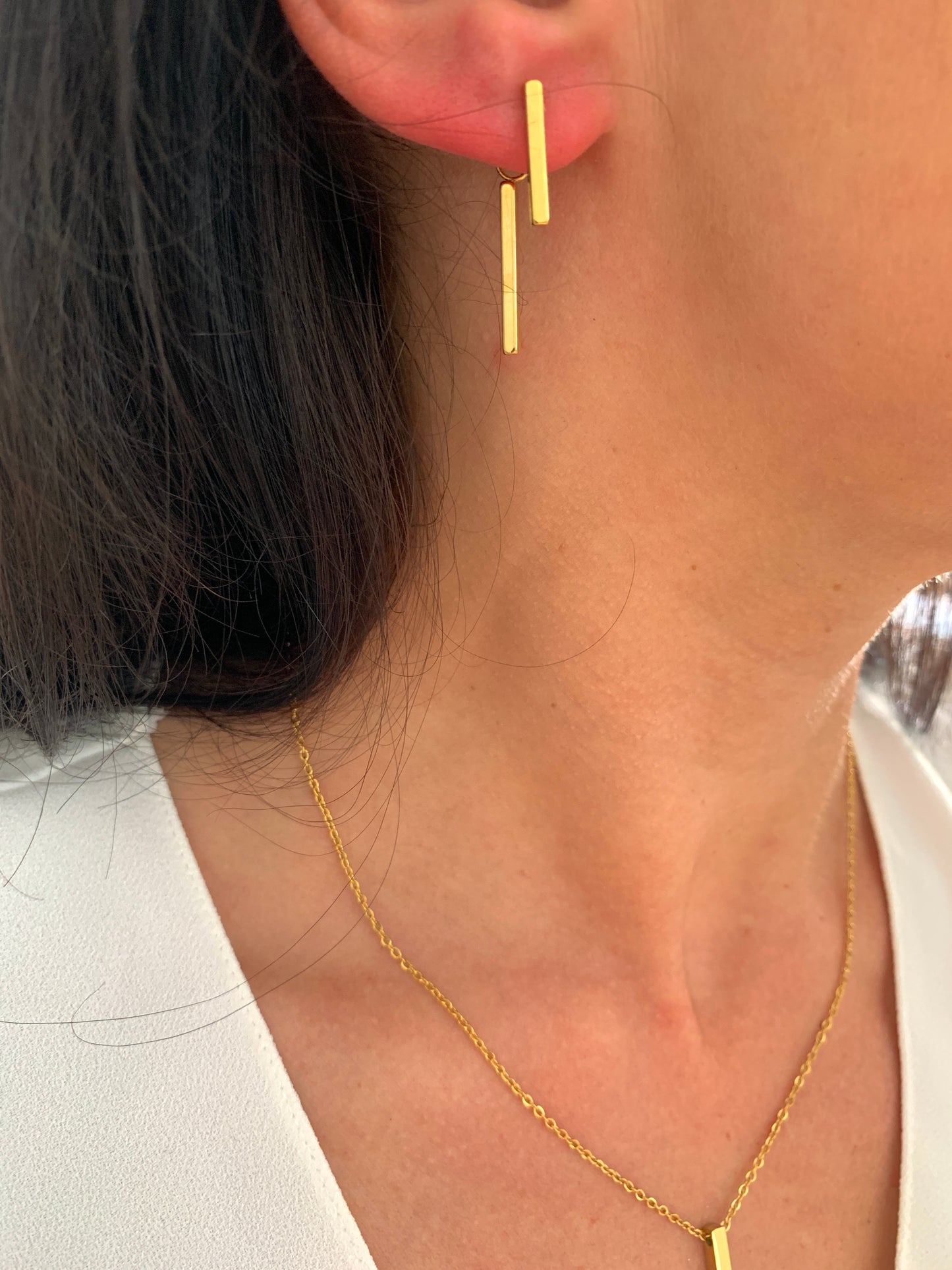 Edelstahl doppelte Stab Ohrringe Silber oder Gold – minimalistisch & wasserfest – NataschaWoge®