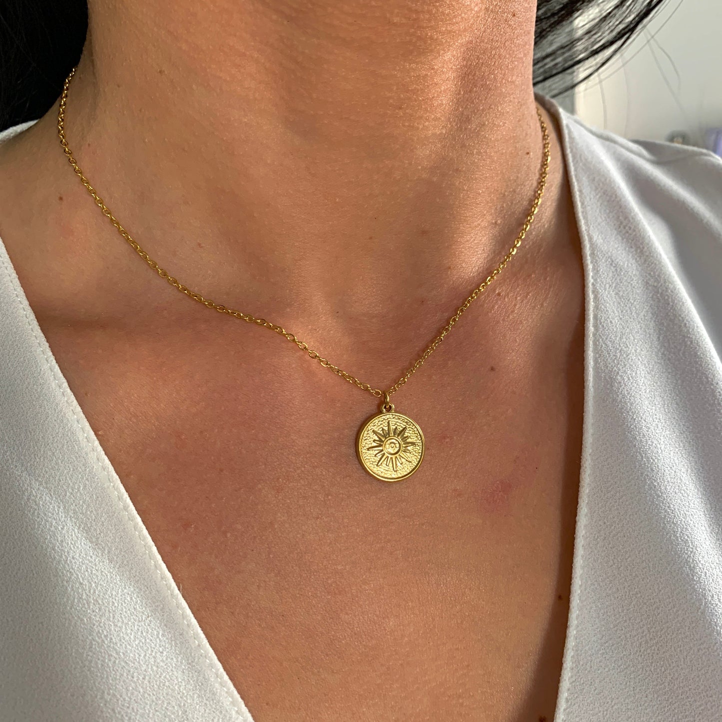 Sonnen Halskette – minimalistische Münzenkette aus Edelstahl in Gold oder Silber – Natascha Woge®