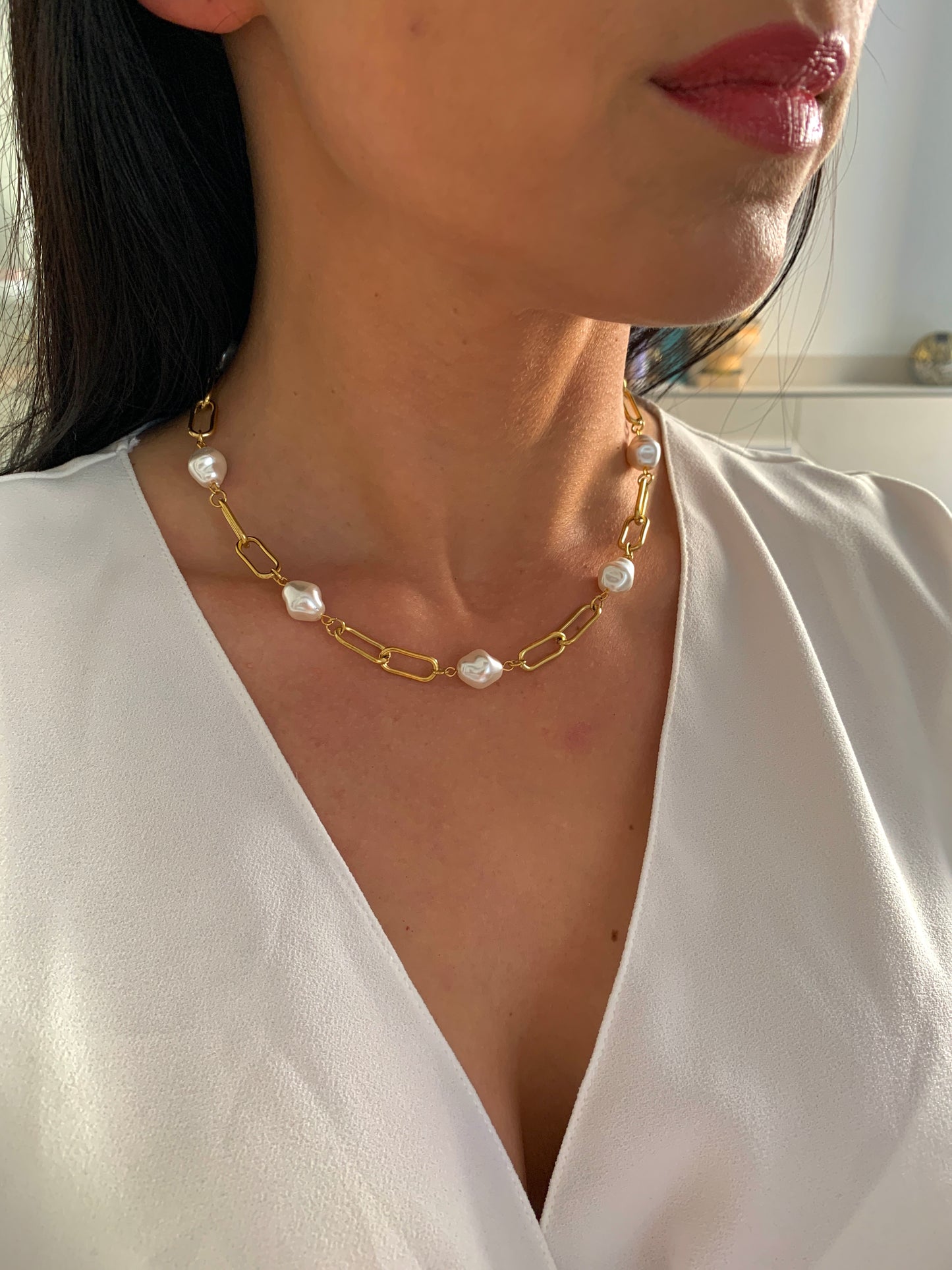 Minimalistische Perlen Halskette – Edelstahlschmuck in Gold oder Silber – Natascha Woge®