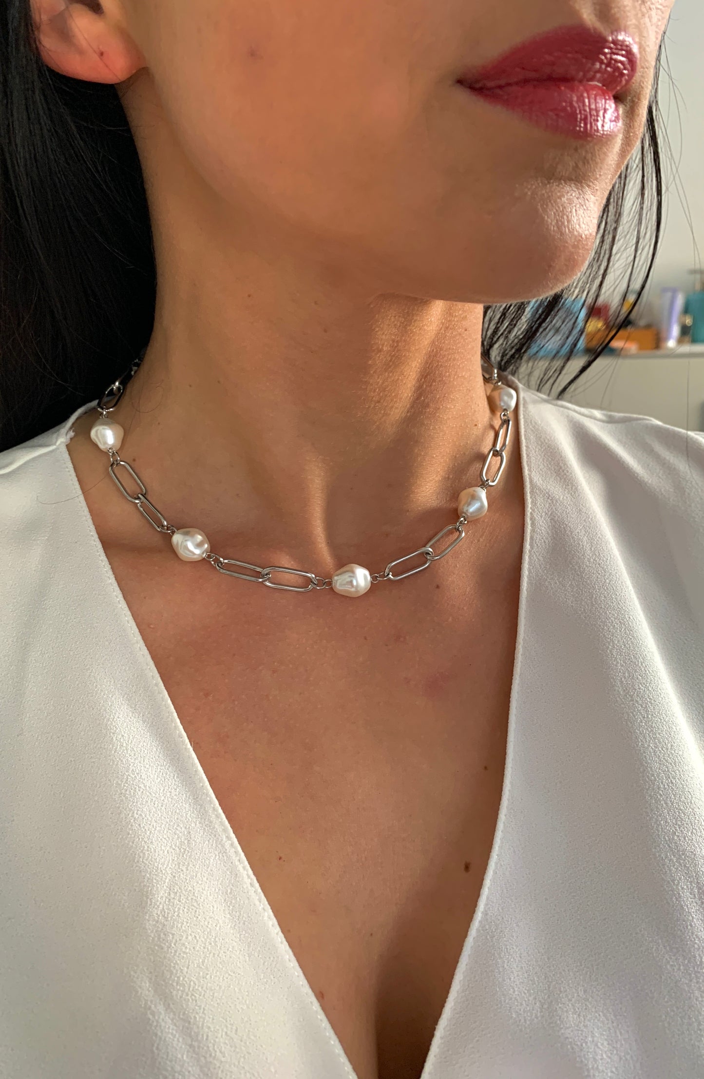 Minimalistische Perlen Halskette – Edelstahlschmuck in Gold oder Silber – Natascha Woge®