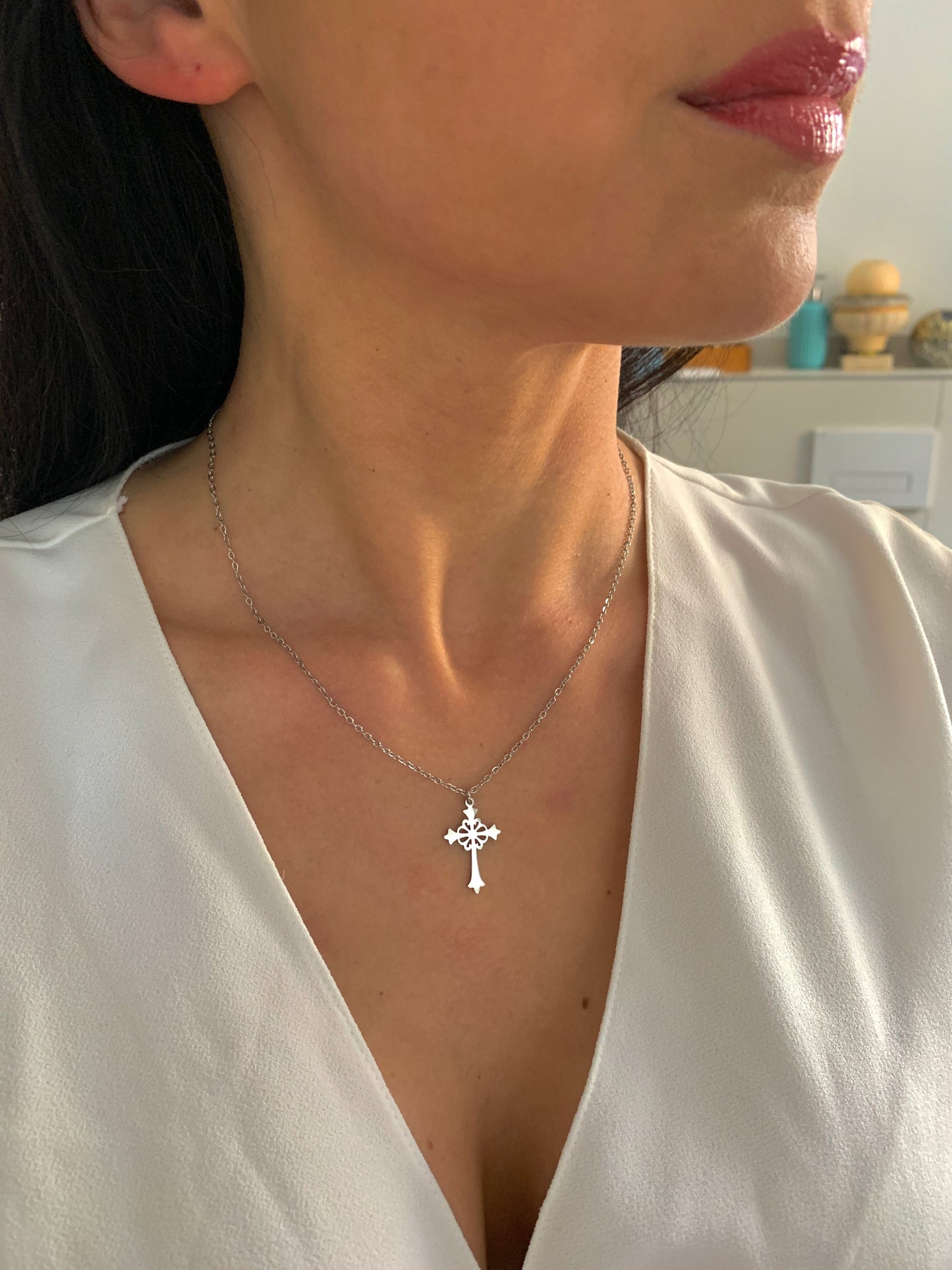 Kreuz Halskette – dezenter Edelstahlschmuck in Gold oder Silber – Natascha Woge®