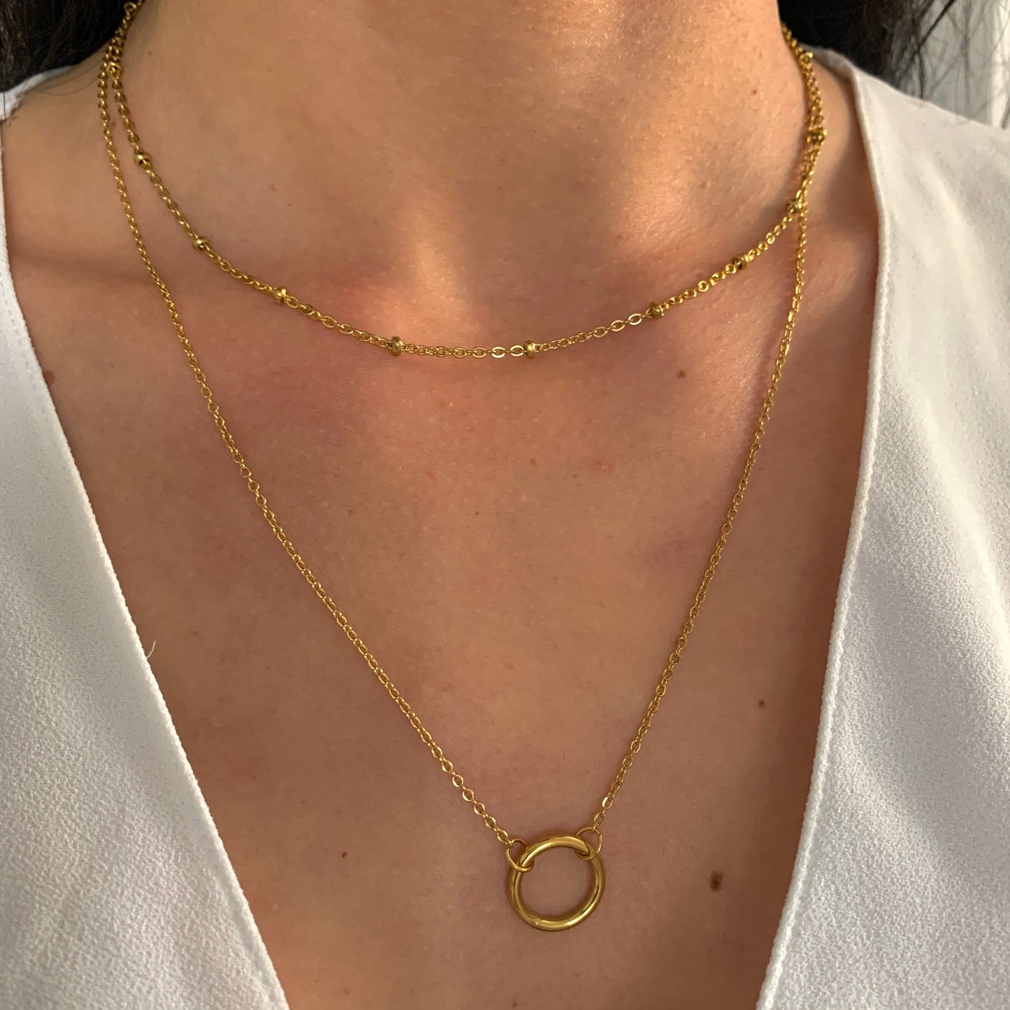 Doppelte Kreis Halskette – minimalistischer Edelstahlschmuck in Gold oder Silber – Natascha Woge®
