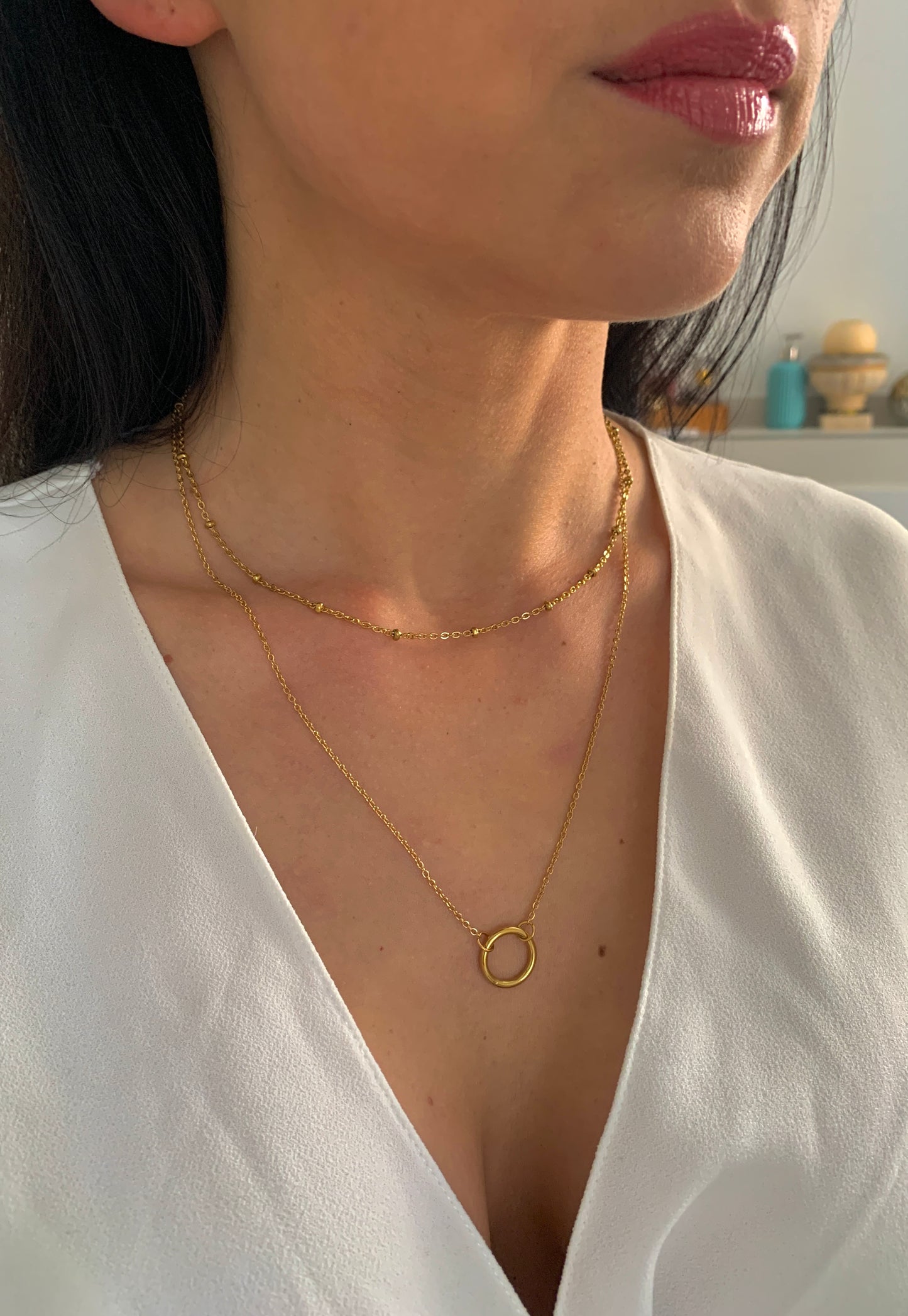 Doppelte Kreis Halskette – minimalistischer Edelstahlschmuck in Gold oder Silber – Natascha Woge®