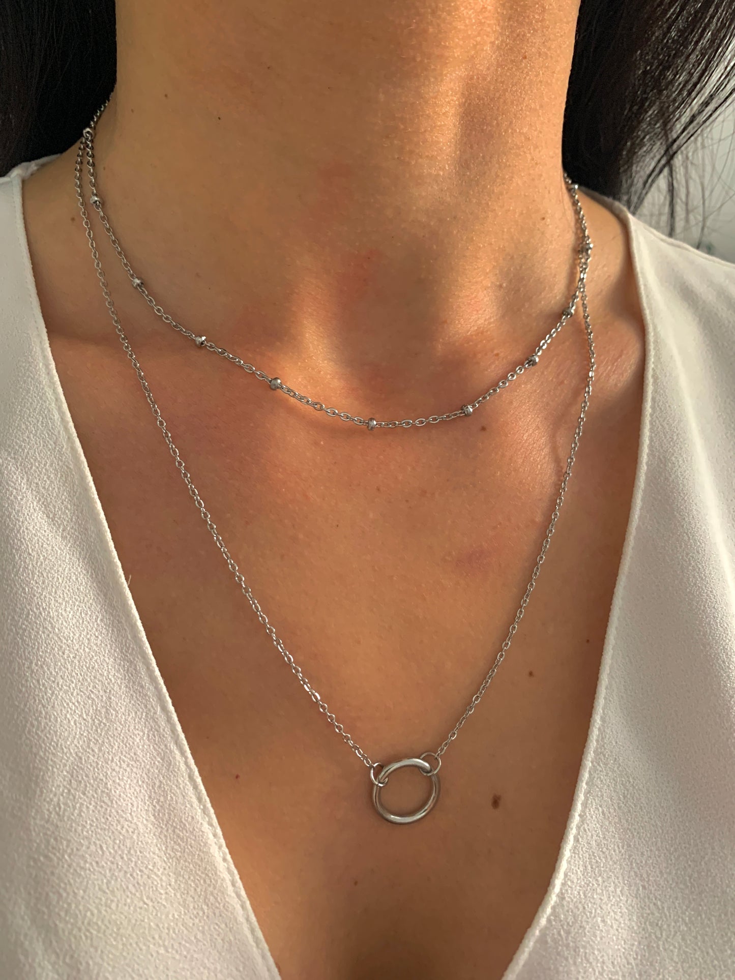 Doppelte Kreis Halskette – minimalistischer Edelstahlschmuck in Gold oder Silber – Natascha Woge®