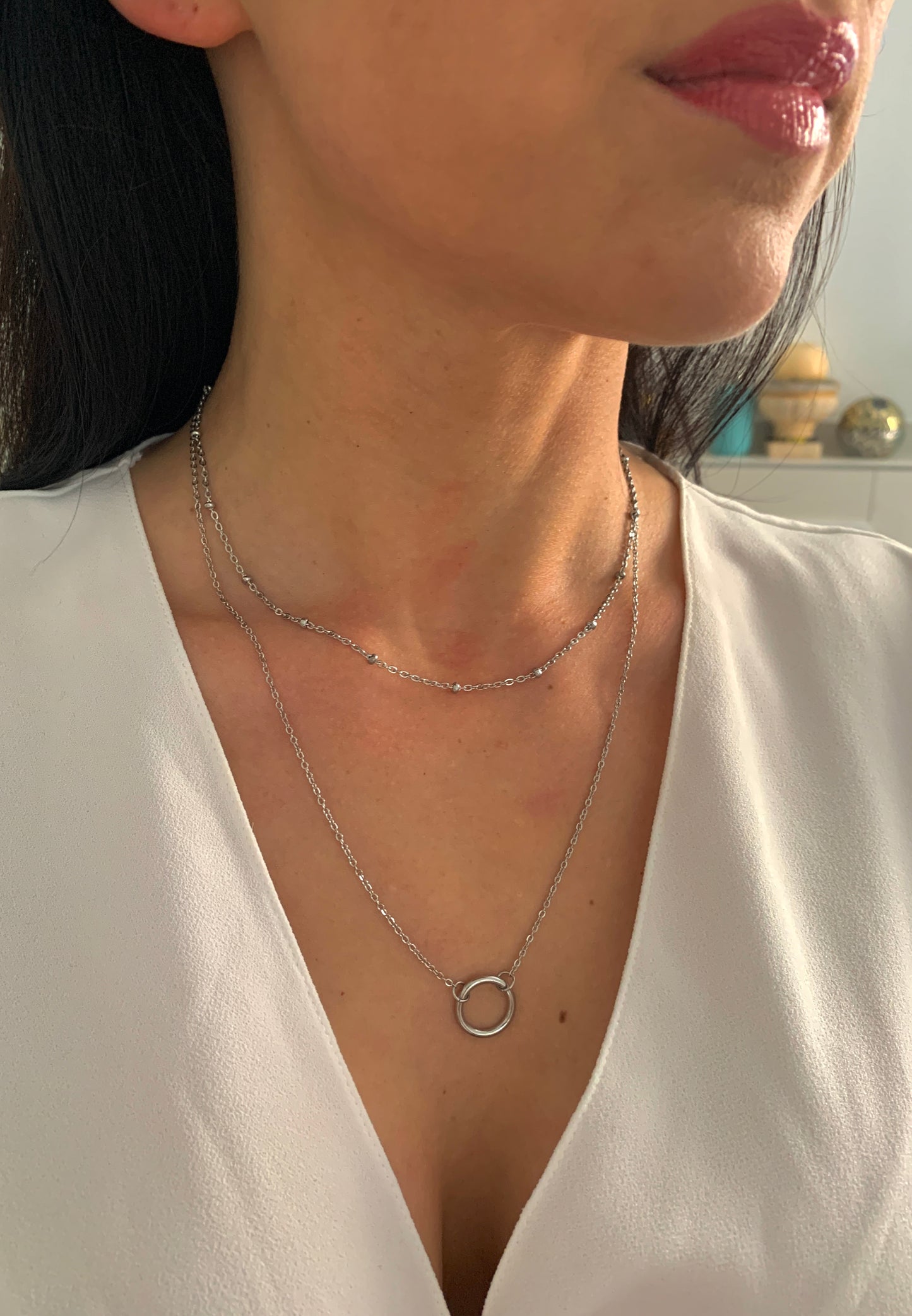 Doppelte Kreis Halskette – minimalistischer Edelstahlschmuck in Gold oder Silber – Natascha Woge®