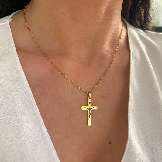 Jesus Kreuz Halskette – spiritueller Edelstahlschmuck in Gold oder Silber – Natascha Woge®