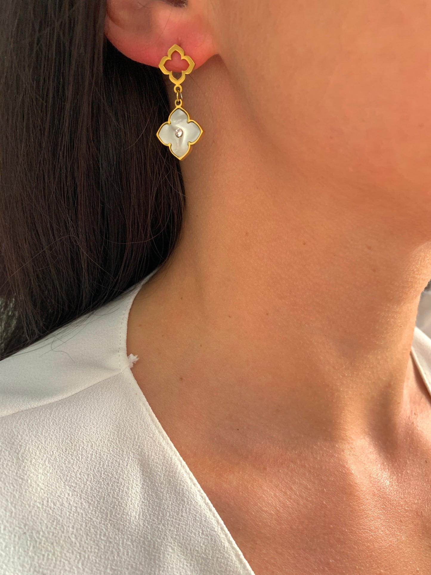 Kleeblatt Ohrringe Gold Schwarz Perlmutt Edelstahl Hängend Elegant Schmuck für Sie – NataschaWoge®